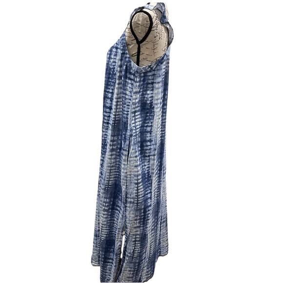 Vince Camuto Tie Dye Midi Dress L Blue Linen Blend Beachy Coastal Vacation - Picture 4 of 8